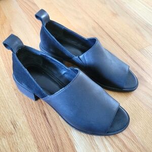 Shellys London Florenz Black Open Toe Leather Slip On Suede Shoes US 6.5